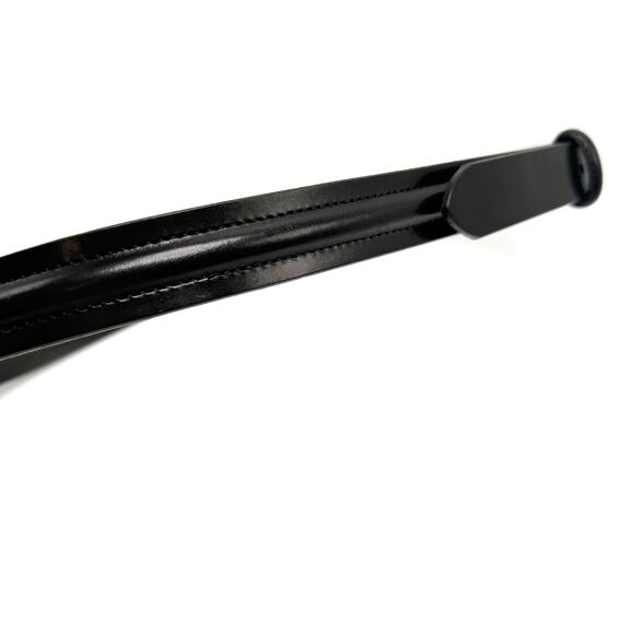 Eddie Bauer Black Italian Leather Belt 32 Silver Brass Buckle Center Ridge Italy - Picture 9 of 9